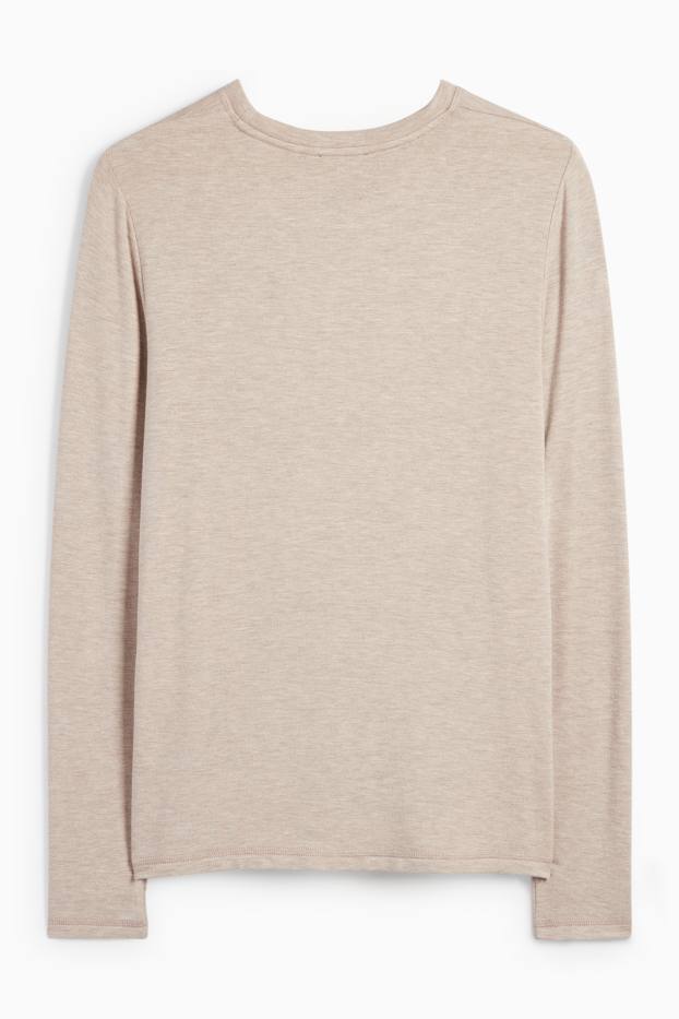 Dámské - Tričko s dlouhým rukávem - slim fit - taupe