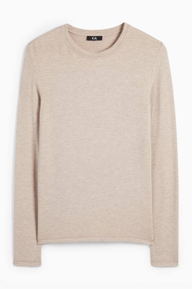 Dámské - Tričko s dlouhým rukávem - slim fit - taupe