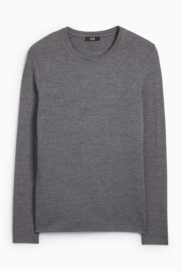 Femei - Tricou cu mânecă lungă - slim fit - gri melanj