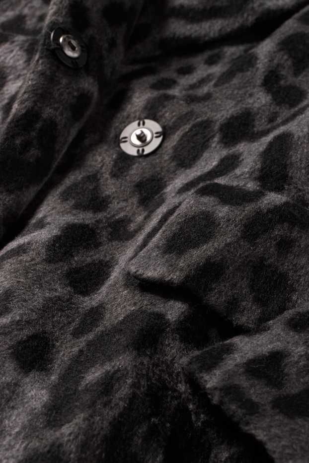 Femei - Palton - imprimeu de leopard - gri închis