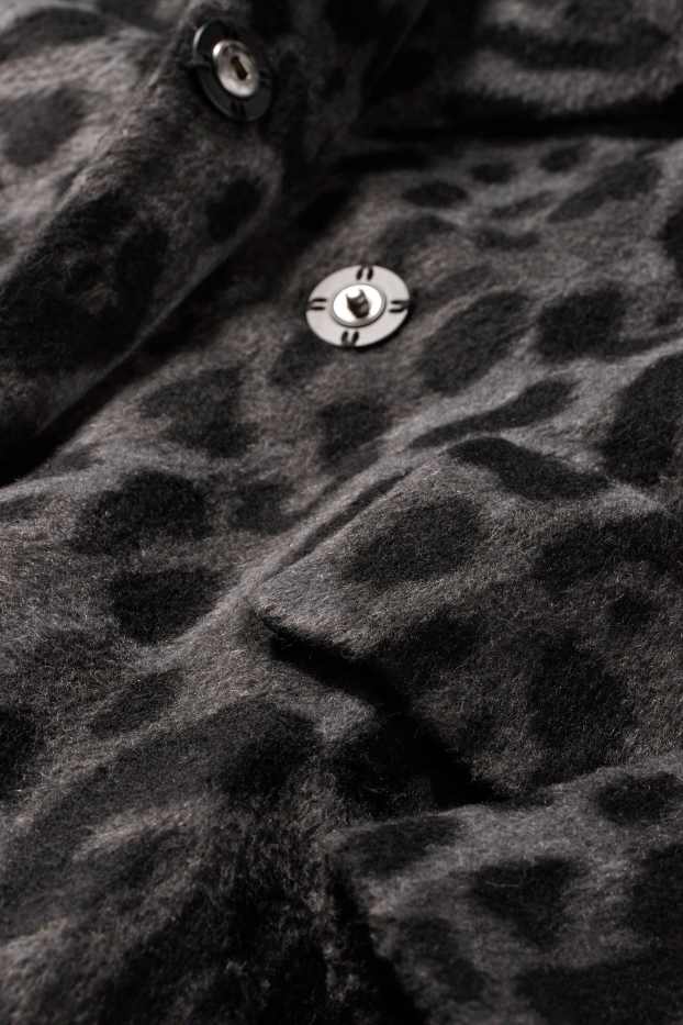 Femei - Palton - imprimeu de leopard - gri închis