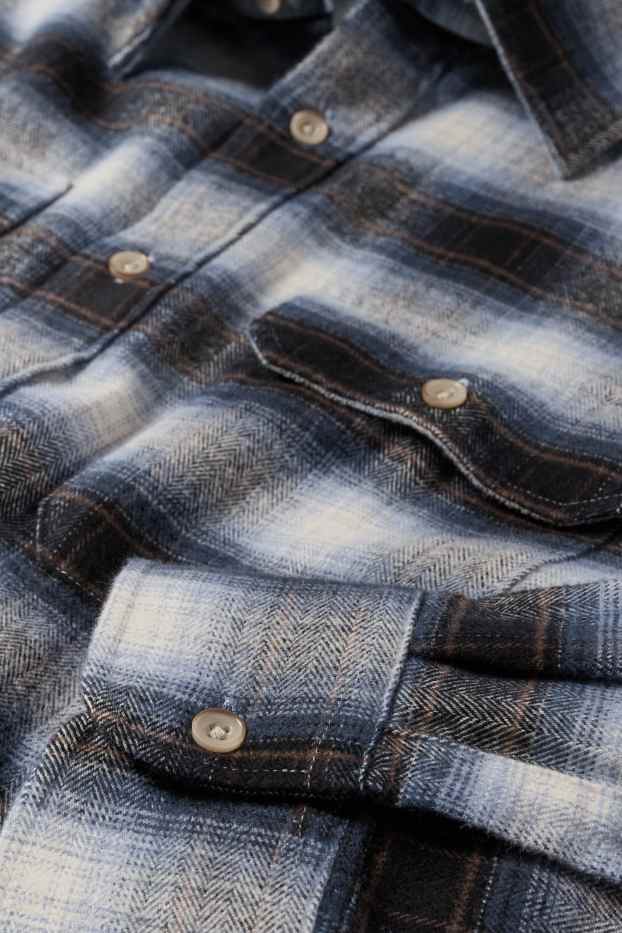 Bărbați - Cămașă din flanel - regular fit - guler Kent - în carouri - maro / albastru