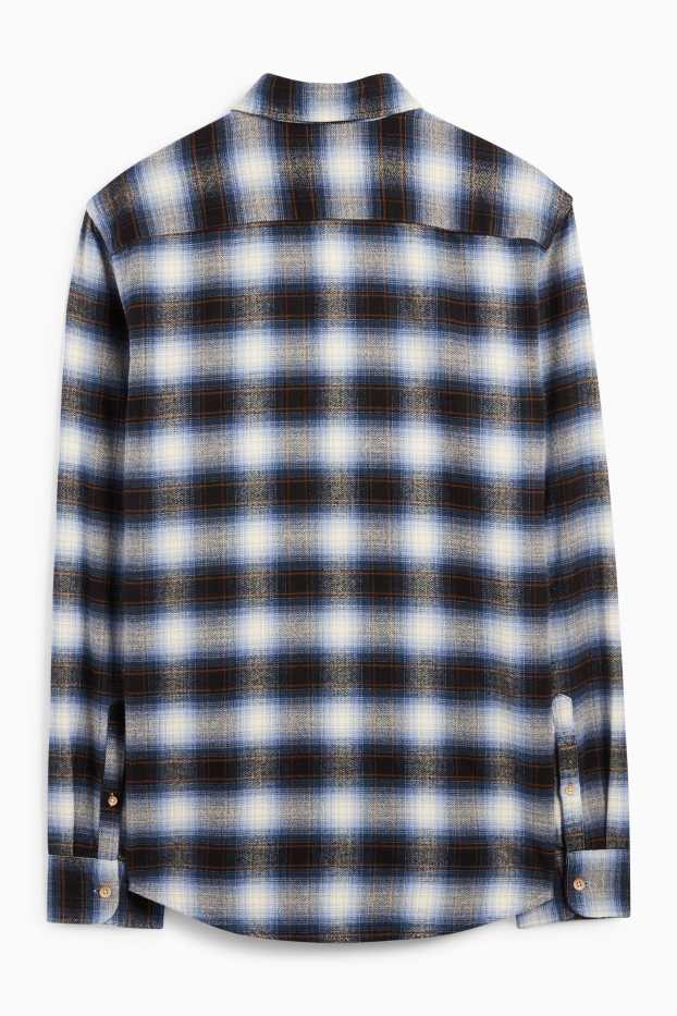 Bărbați - Cămașă din flanel - regular fit - guler Kent - în carouri - maro / albastru