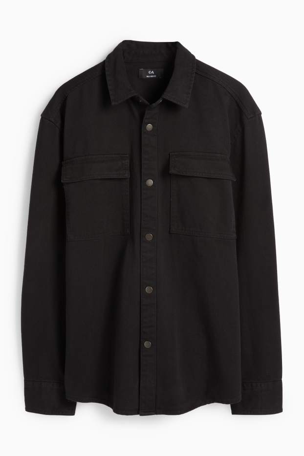 Bărbați - Cămașă din denim - relaxed fit - guler Kent - negru