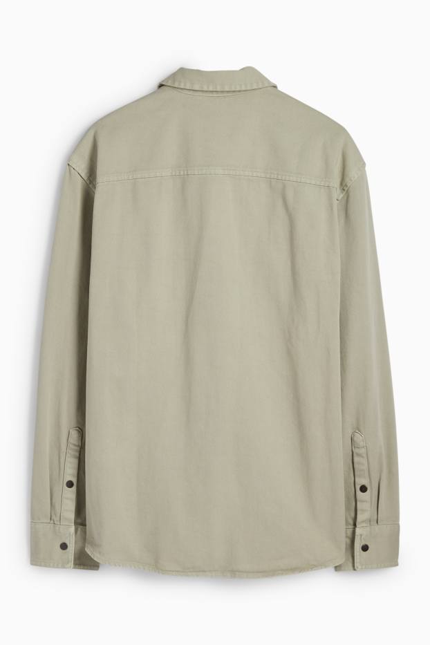Bărbați - Cămașă din denim - relaxed fit - guler Kent - verde deschis