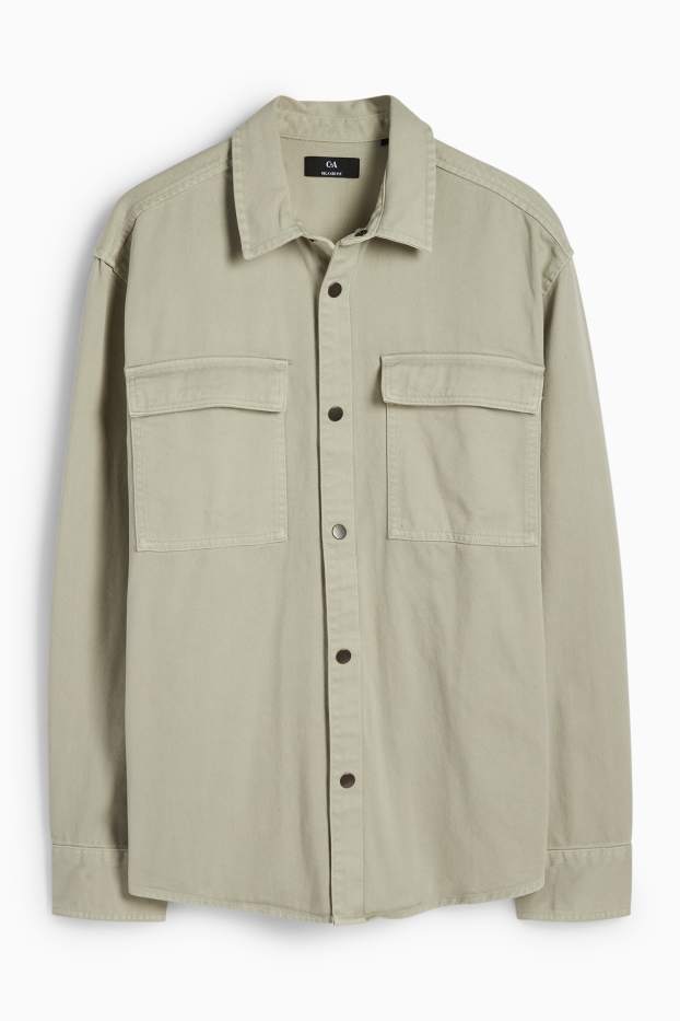 Bărbați - Cămașă din denim - relaxed fit - guler Kent - verde deschis