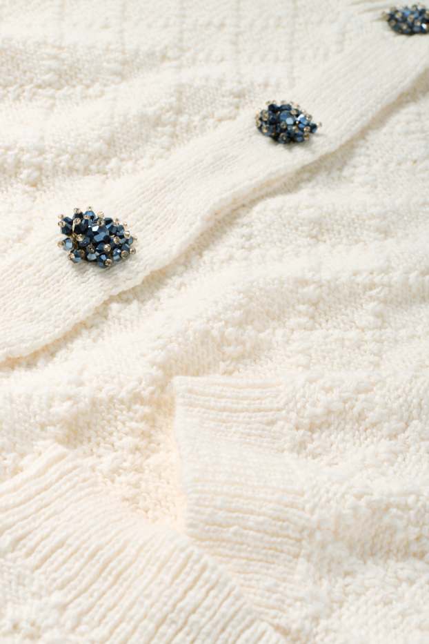 Femei - Cardigan tricotat - structurat - alb-crem
