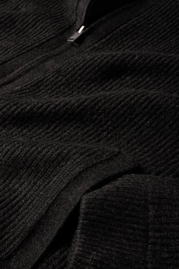 Bărbați - Cardigan tricotat - reiat - negru