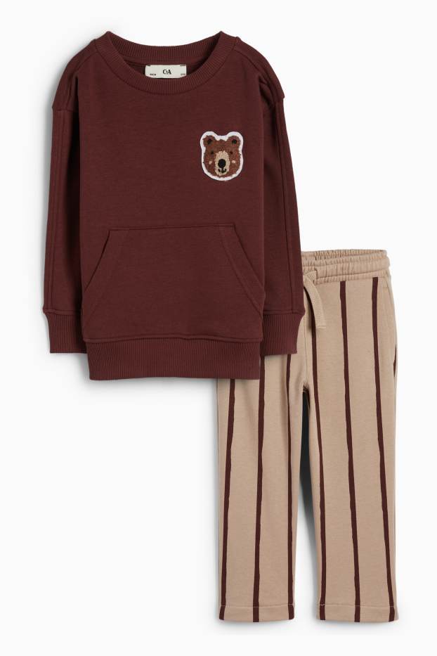 Copii - Băieți - Urs - set - bluză de molton și pantaloni de trening - 2 piese - maro