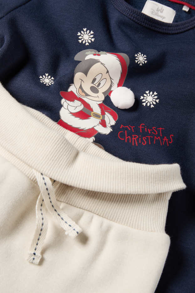 Bebeluși - băieți - Mickey Mouse - compleu bebeluși, cu motive de Crăciun - căptușit cu pluș - albastru închis