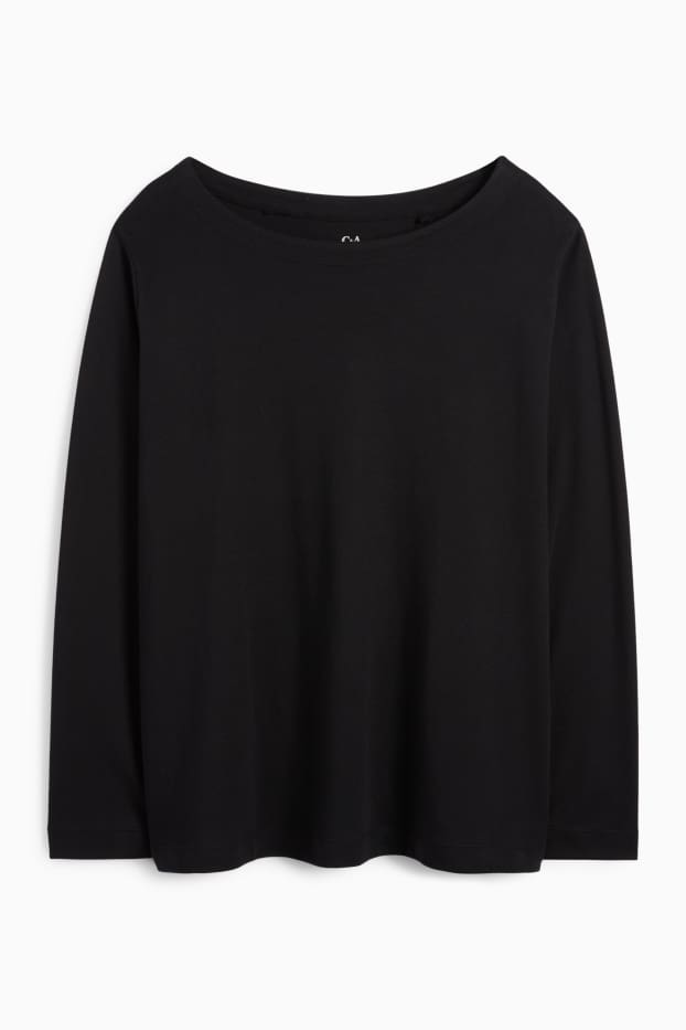 Femei - Tricou cu mânecă lungă basic - regular fit - negru