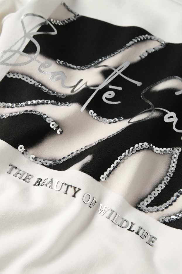 Women - Long sleeve top - regular fit - shiny - white