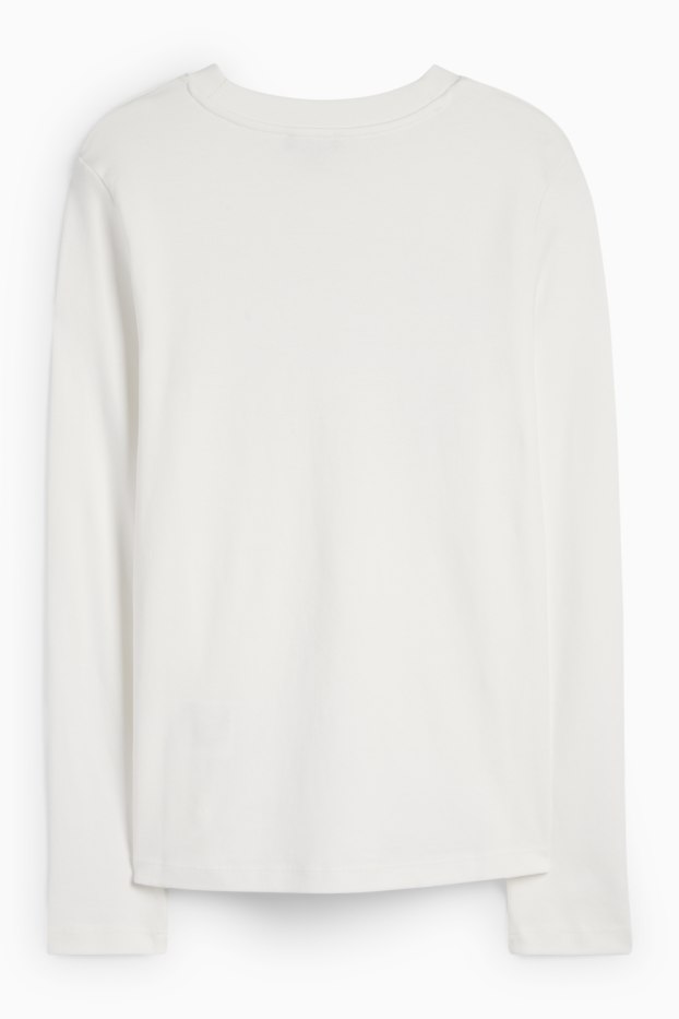 Women - Long sleeve top - regular fit - shiny - white