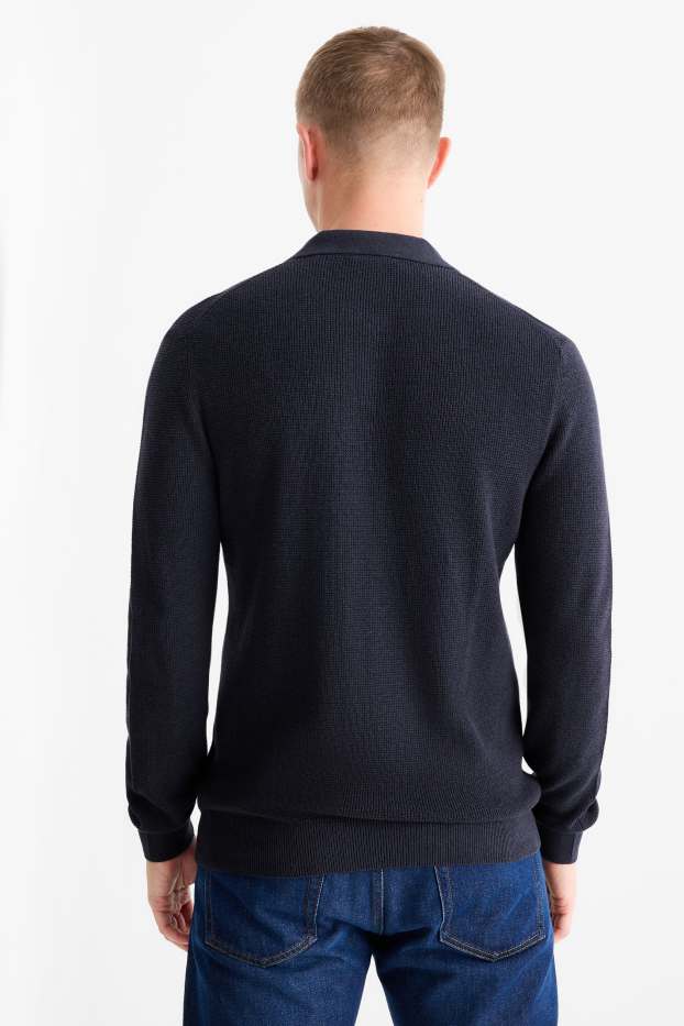 Bărbați - Tricou polo cu mânecă lungă - regular fit - din tricot - structurat - albastru închis