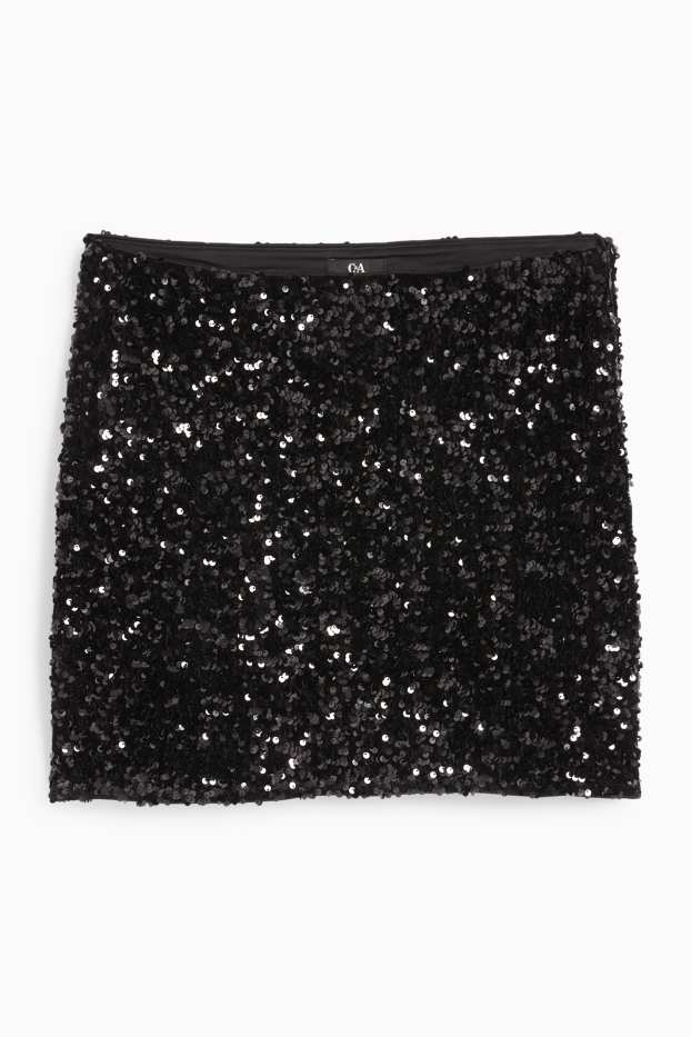Femei - Fustă mini cu paiete - negru