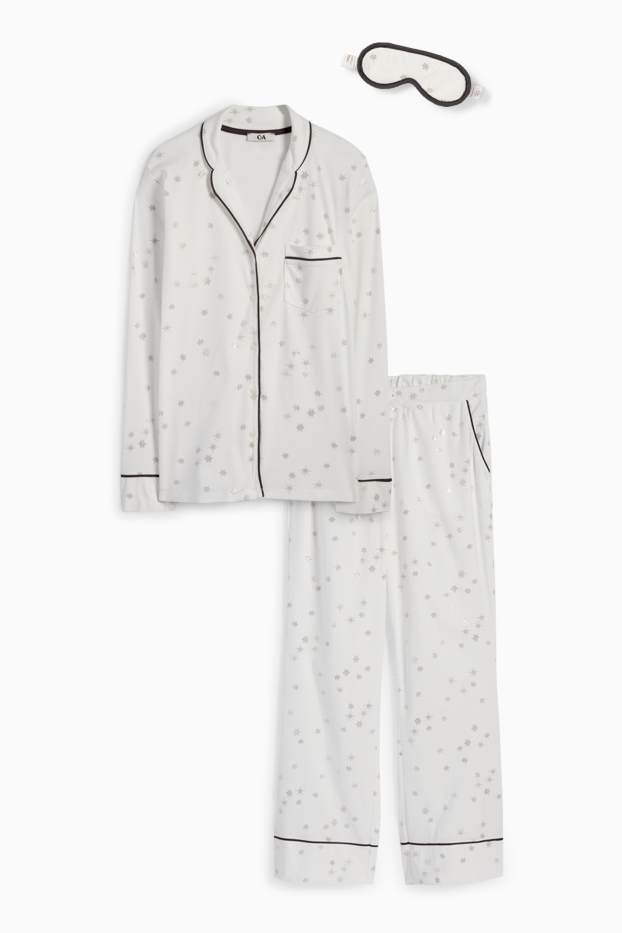 Femei - Set - pijama și mască de dormit - 3 piese - cu model - alb