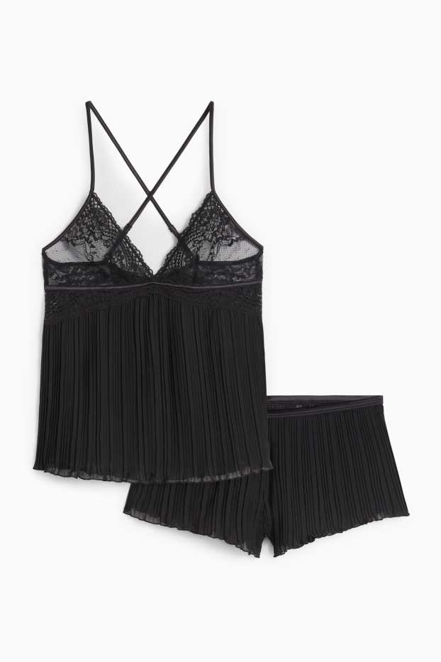 Femei - Pijama scurtă plisată - negru
