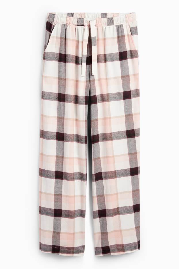Femei - Pantaloni de pijama din flanel - în carouri - roz