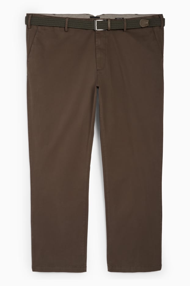 Heren - Broek met riem - regular fit - donkergroen