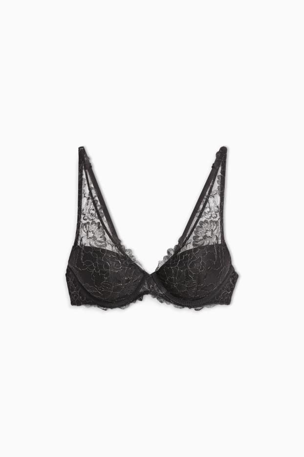 Femei - Sutien cu armătură - PLUNGE - vătuit - negru
