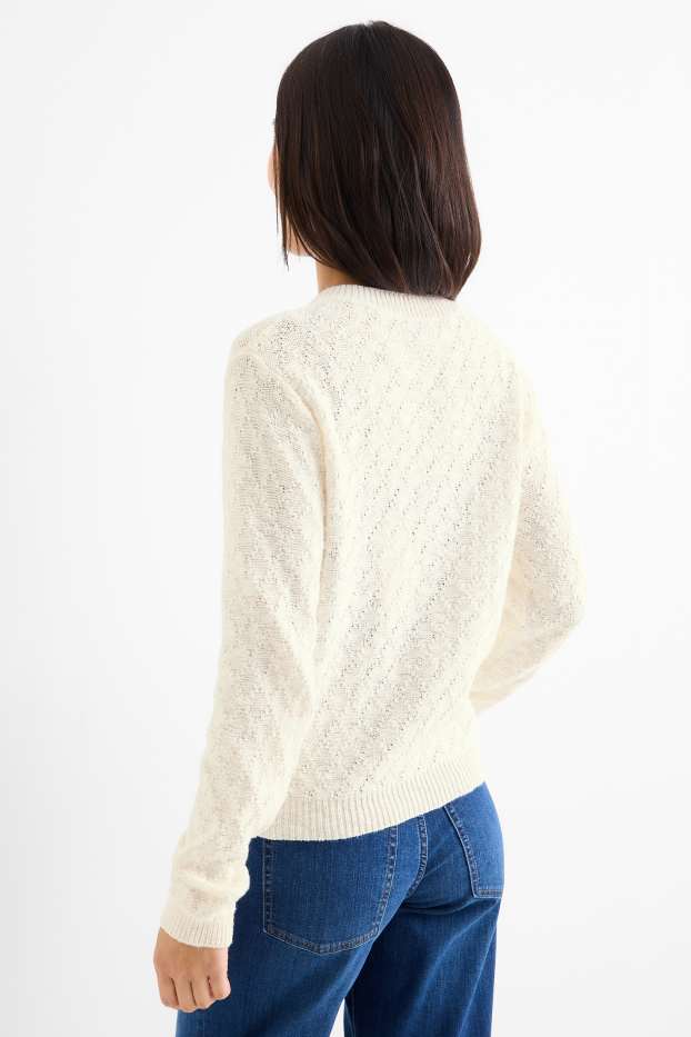 Femei - Cardigan tricotat - structurat - alb-crem