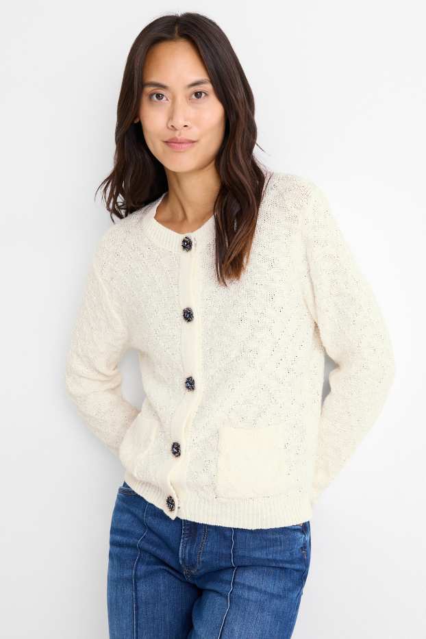 Femei - Cardigan tricotat - structurat - alb-crem