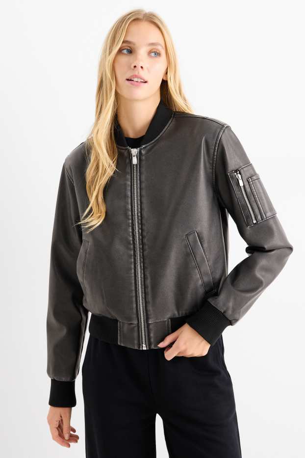 Femei - Jachetă de aviator - imitație de piele - negru