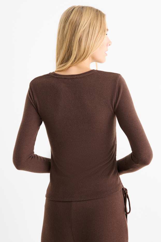 Women - Long sleeve top - slim fit - dark brown