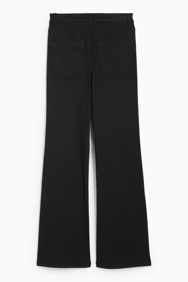 Femei - Pantaloni de stofă - talie înaltă - evazați - negru