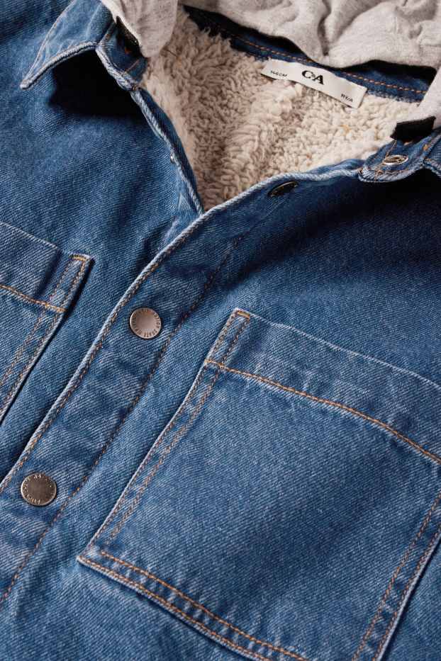Copii - Băieți - Jachetă tip cămașă din denim cu glugă - denim-albastru