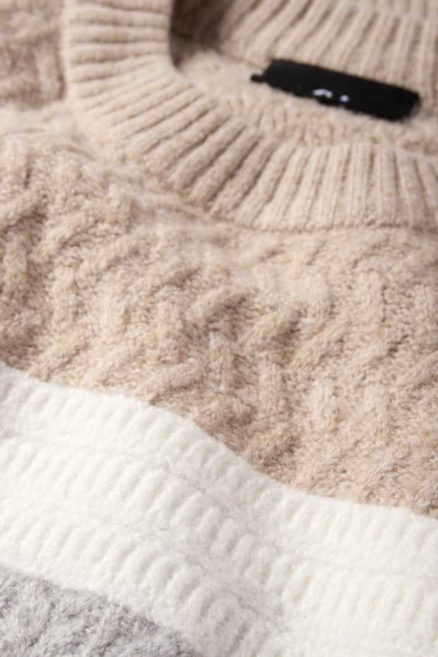 Heren - Trui - gestreept - met structuur - grijs / beige