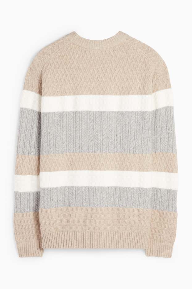 Heren - Trui - gestreept - met structuur - grijs / beige