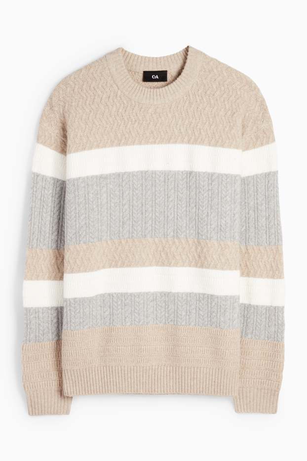 Heren - Trui - gestreept - met structuur - grijs / beige