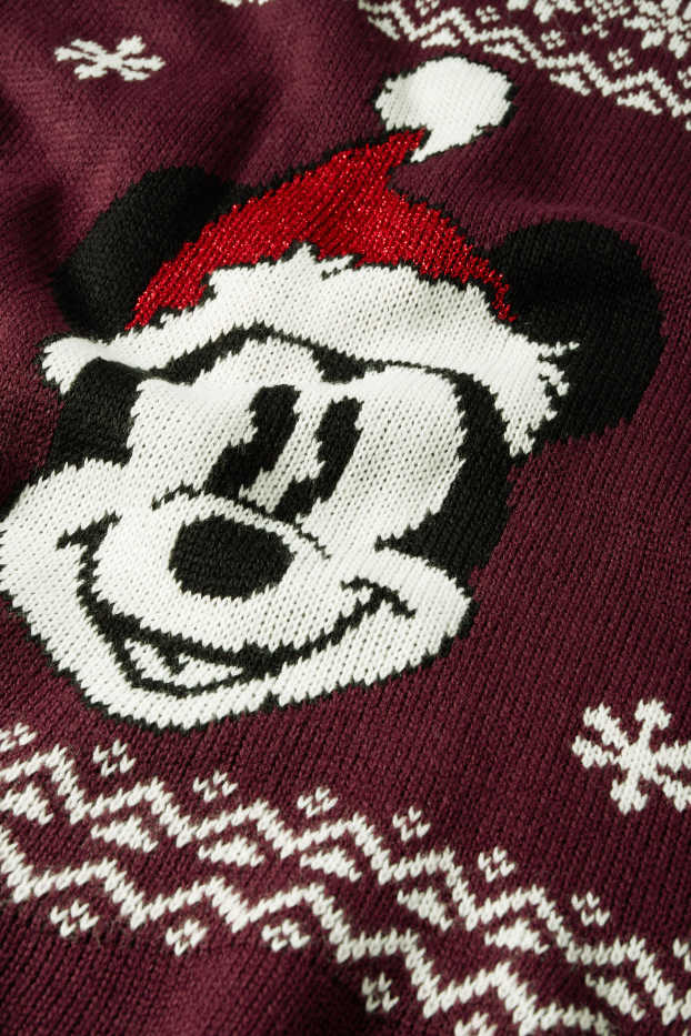 Femei - Pulover cu motive de Crăciun - Mickey Mouse - bordo
