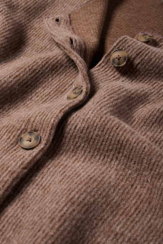 Dámské - Pletený kardigan - žebrovaný - hnědá