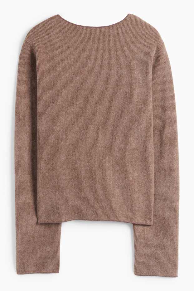 Dámské - Pletený kardigan - žebrovaný - hnědá