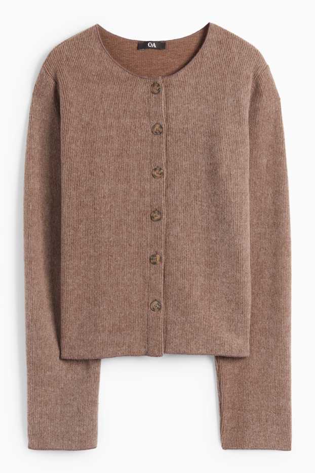 Dámské - Pletený kardigan - žebrovaný - hnědá