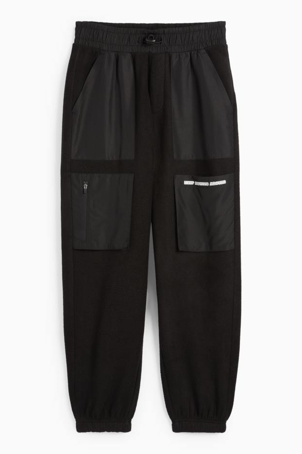 Copii - Băieți - Pantaloni de trening cargo din fleece - negru