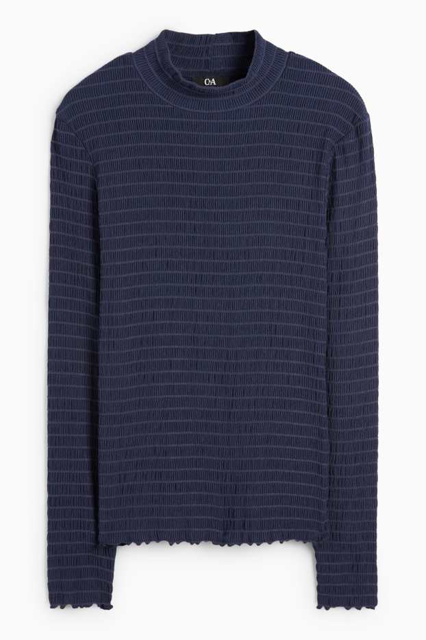Femmes - Haut à manches longues - regular fit - smocké - bleu foncé