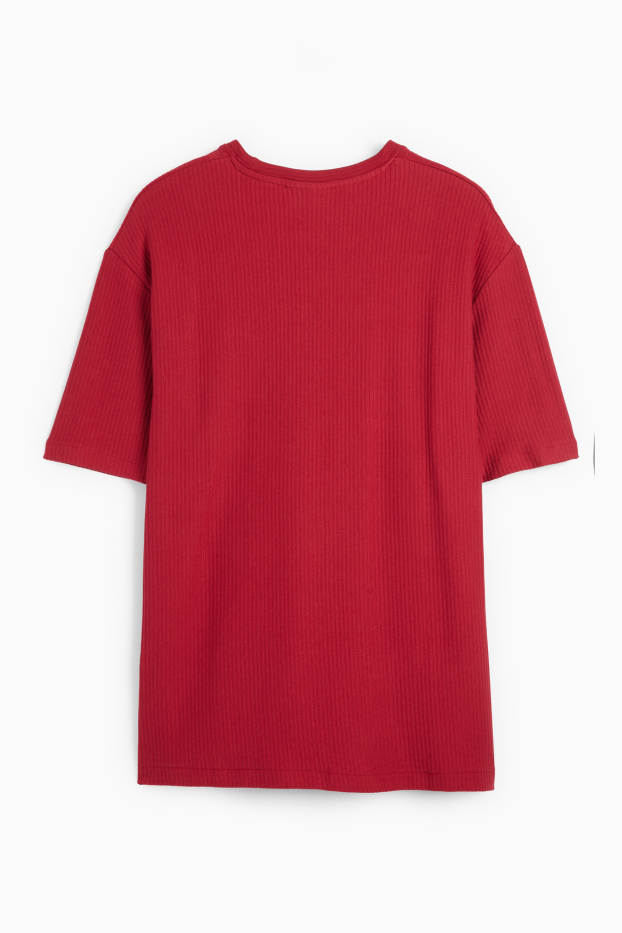 Bărbați - Tricou - relaxed fit - reiat - vișiniu