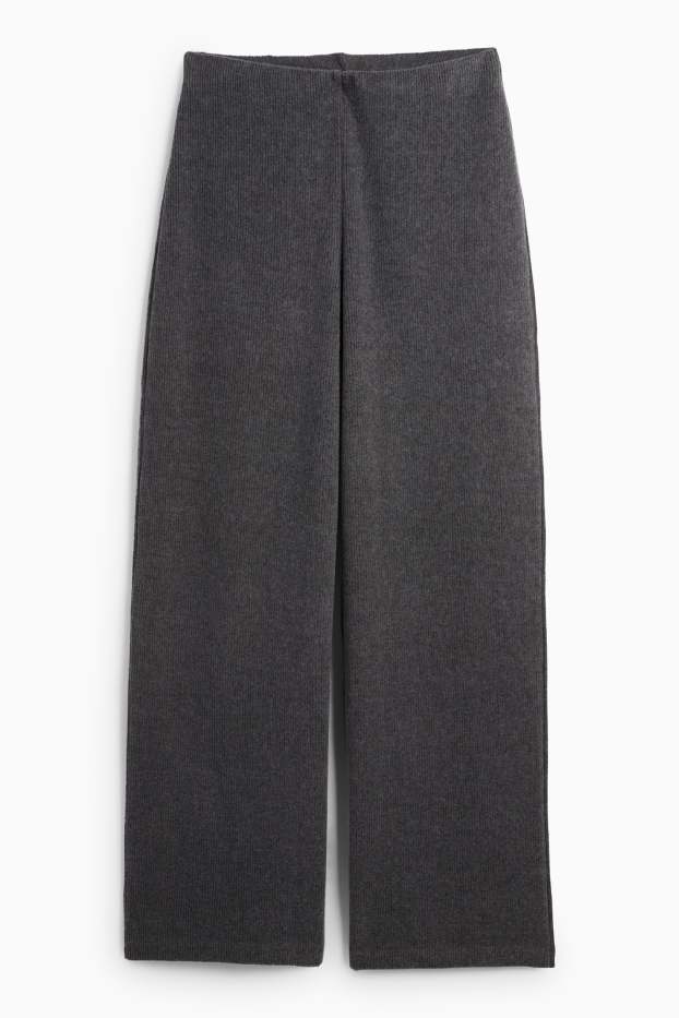 Femei - Pantaloni de trening din tricot - reiați - gri închis