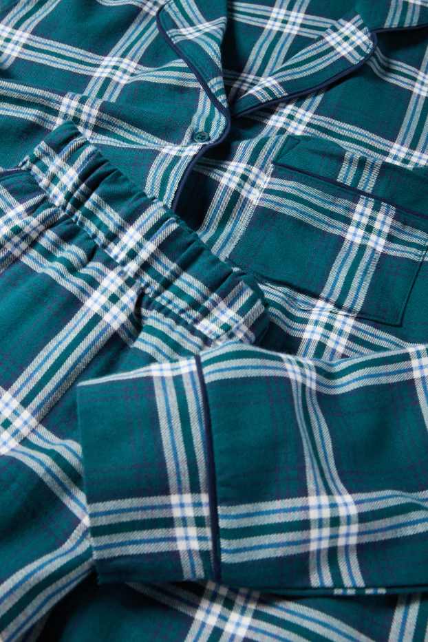 Femei - Set - pijama din flanel, mască de dormit și săculeț de pânză, cu motive de Crăciun - verde închis