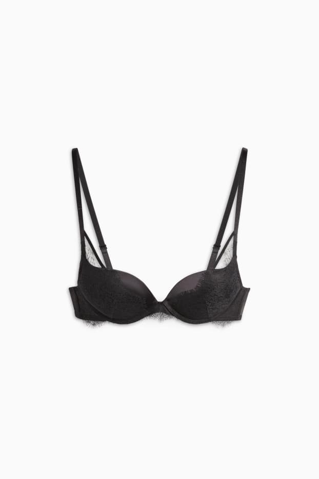 Femei - Sutien cu armătură - PLUNGE - push-up - vătuit - negru