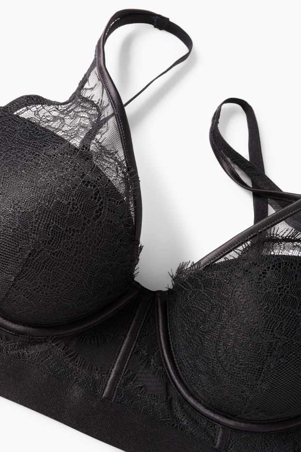 Femei - Sutien cu armătură - PLUNGE - vătuit - negru