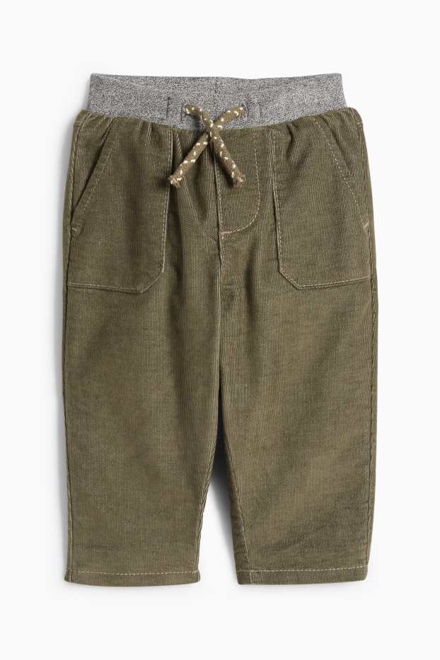 Bebeluși - băieți - Pantaloni din catifea reiată termoizolanți bebeluși - verde închis