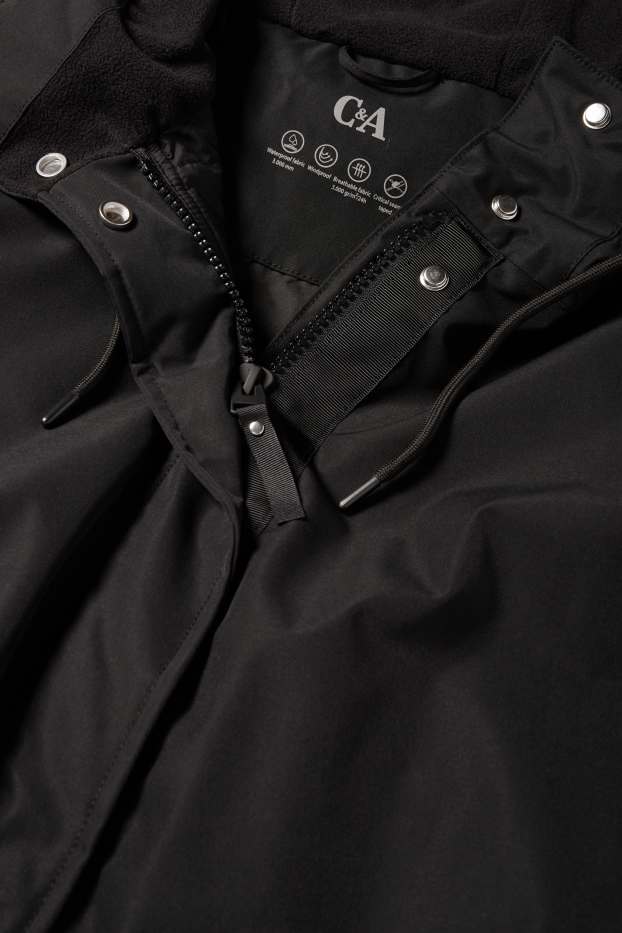 Femei - Parka de ploaie cu glugă - căptușită - impermeabilă - negru