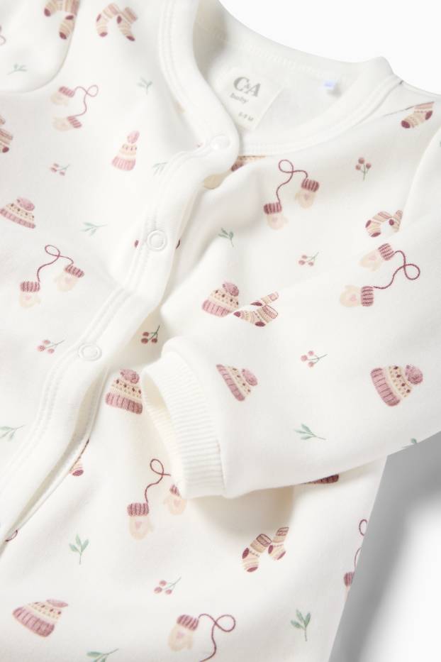 Bebeluși - fete - Căciulă și mănuși - pijama salopetă bebeluși - alb