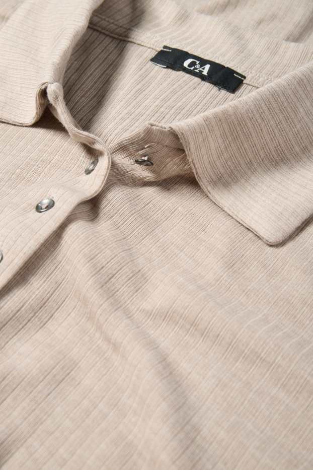 Femei - Tricou polo cu mânecă lungă - regular fit - cu reiați - bej