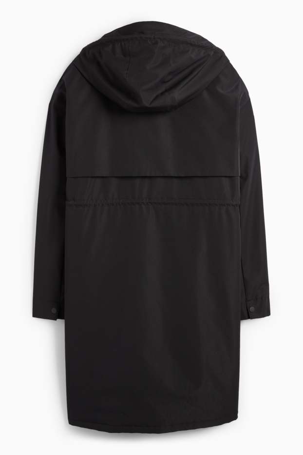 Femei - Parka de ploaie cu glugă - căptușită - impermeabilă - negru