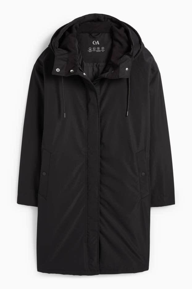 Femei - Parka de ploaie cu glugă - căptușită - impermeabilă - negru